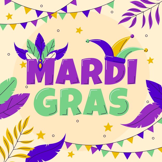 Flat mardi gras festival text illustration