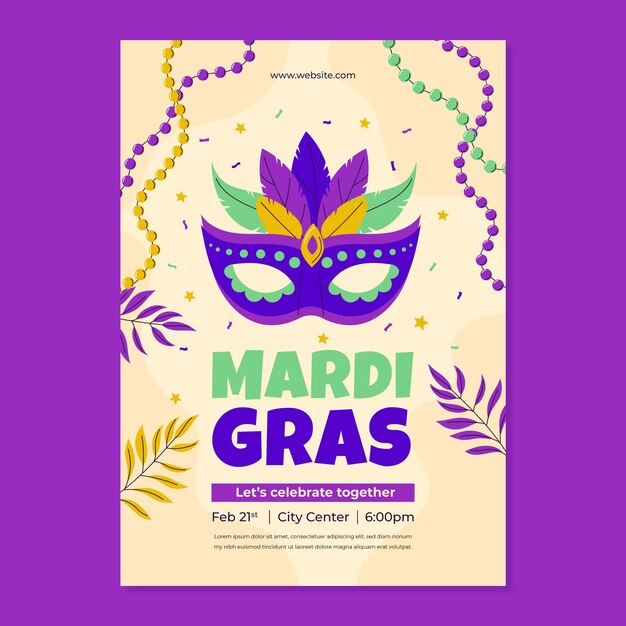 Flat mardi gras festival vertical poster template