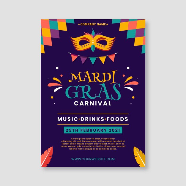 Flat mardi gras flyer template