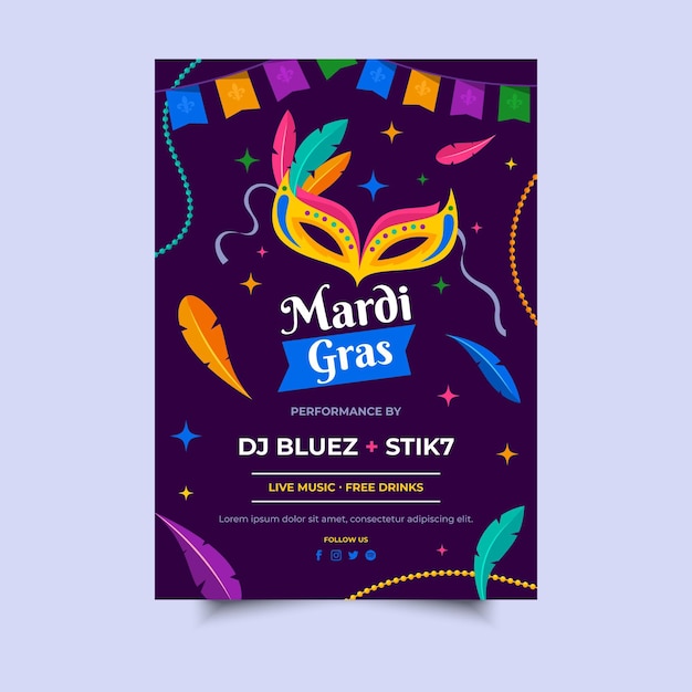 Flat mardi gras flyer template