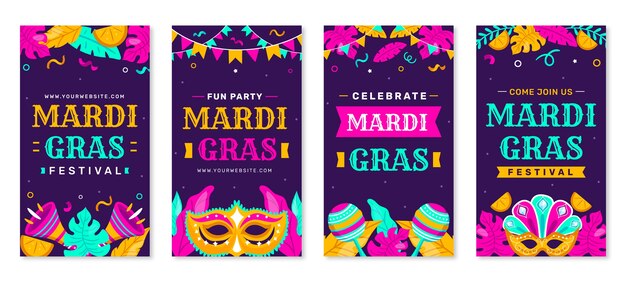 Flat mardi gras instagram stories collection