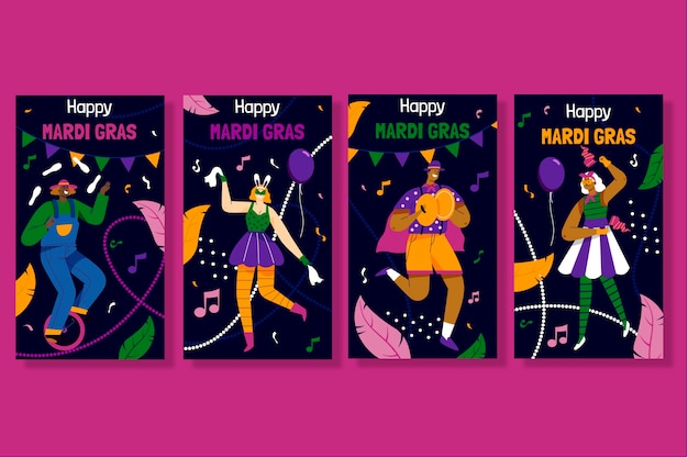 Free Vector flat mardi gras instagram stories collection