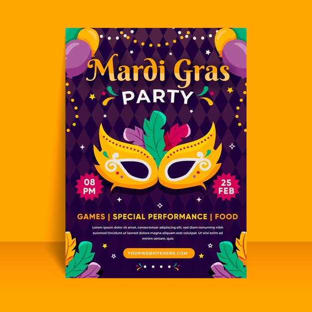 Flat mardi gras poster template