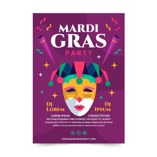 Flat mardi gras vertical flyer template