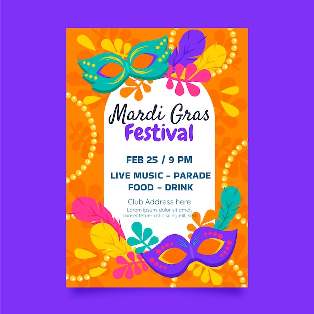 Flat mardi gras vertical flyer template