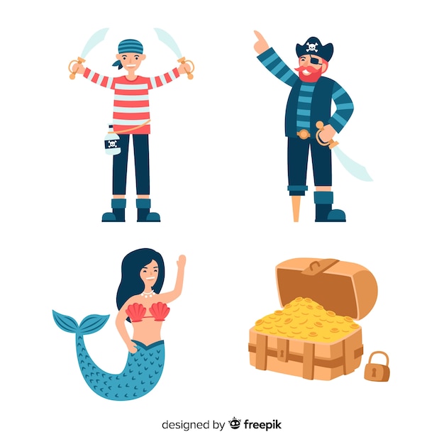 Free Vector flat marine elements collection