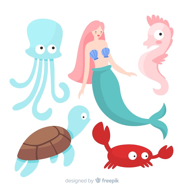 Flat marine life character collection