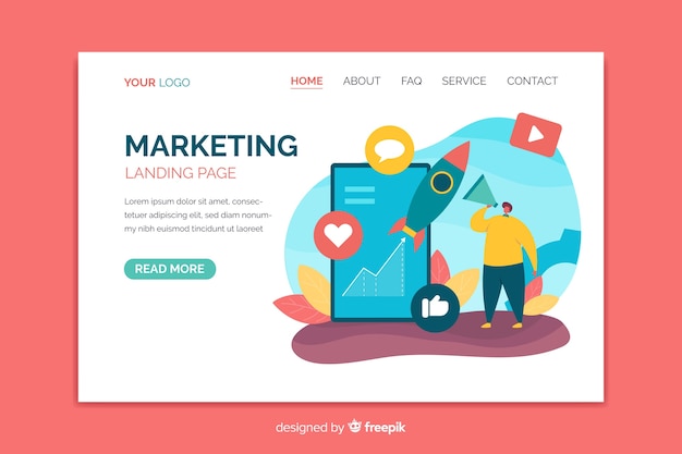 Free Vector flat marketing landing page template