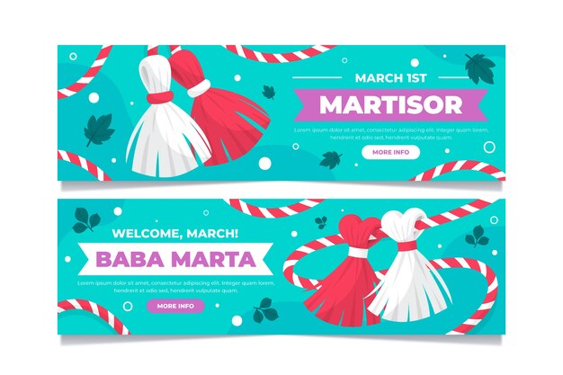 Flat martisor horizontal banners set