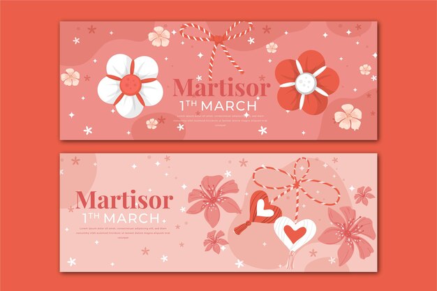 Flat martisor horizontal banners set