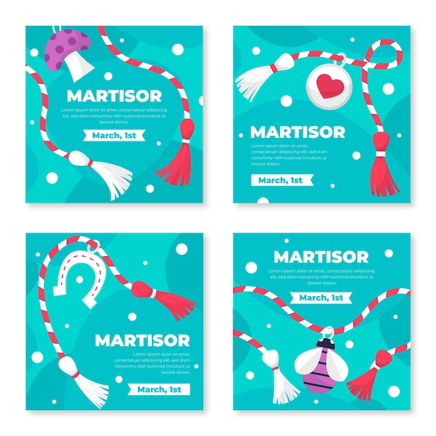 Free Vector flat martisor instagram posts collection