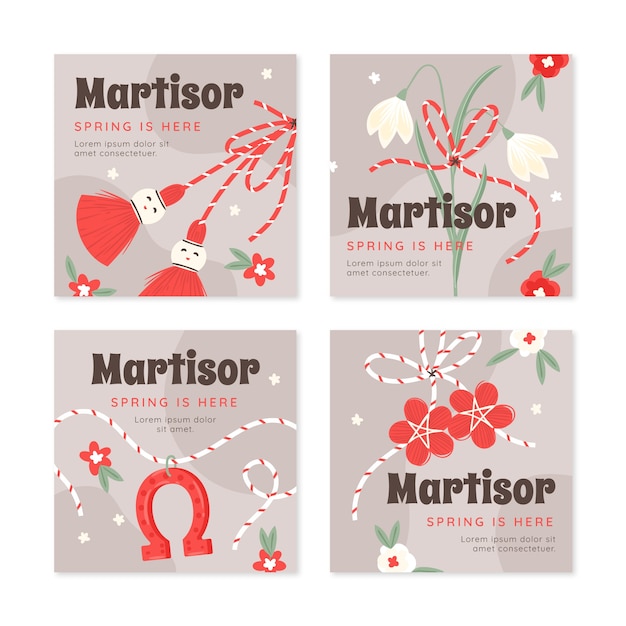 Free Vector flat martisor instagram posts collection