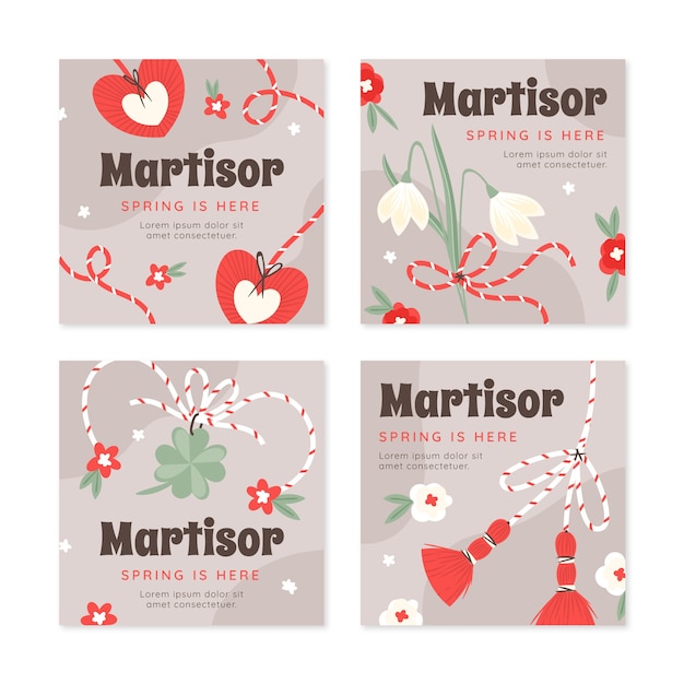 Free Vector flat martisor instagram posts collection