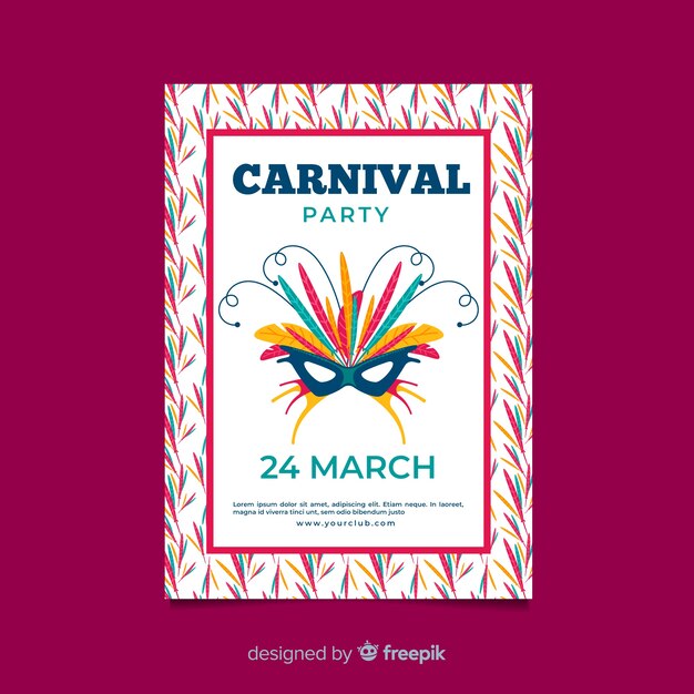 Free Vector flat mask carnival party poster