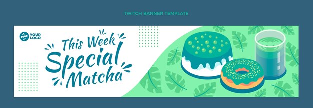 Flat matcha food twitch banner template