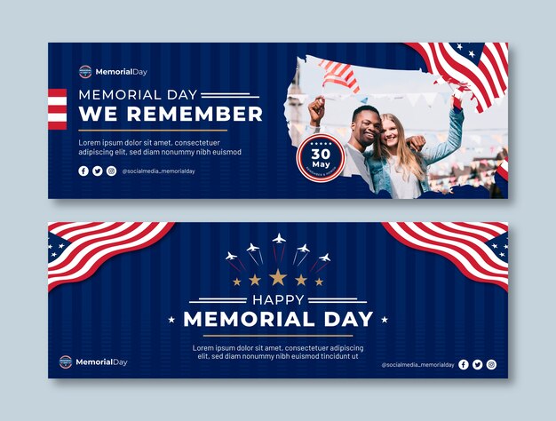 Flat memorial day banners pack