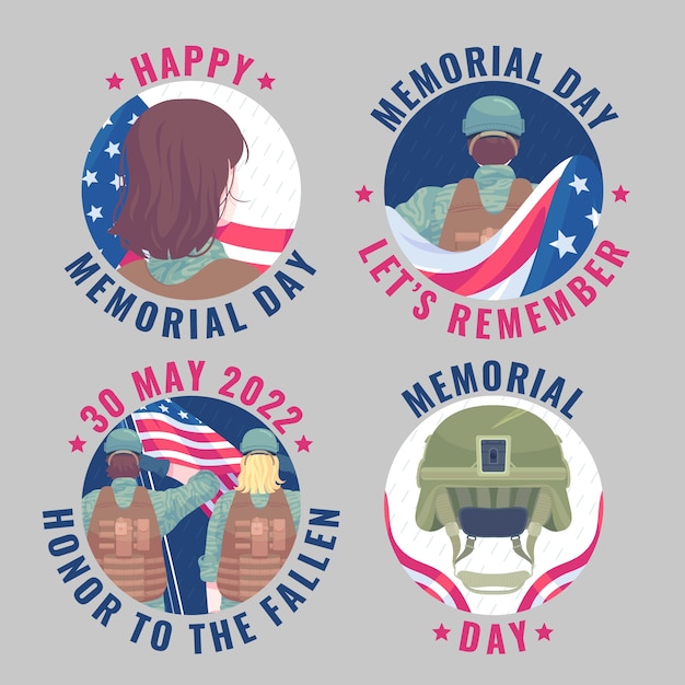 Free vector flat memorial day labels collection