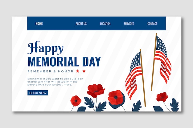 Flat memorial day landing page template