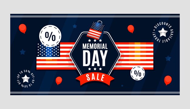 Flat memorial day sale horizontal banner template