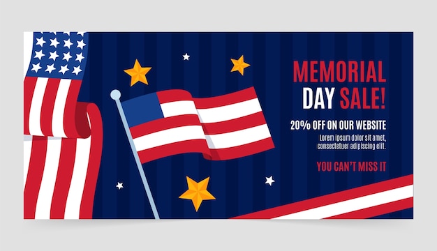 Free vector flat memorial day sale horizontal banner template