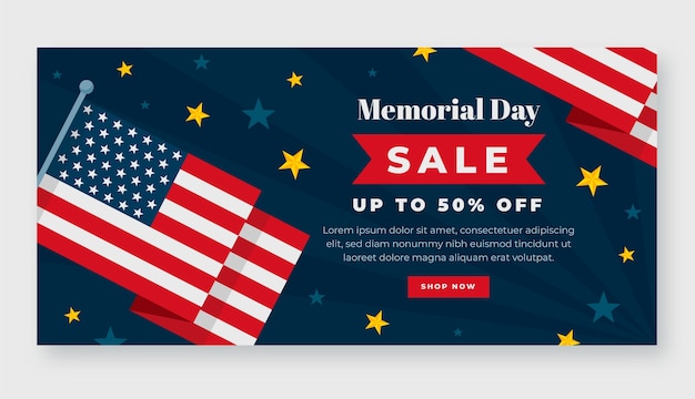 Flat memorial day sale horizontal banner template