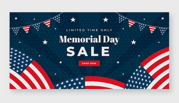 Flat memorial day sale horizontal banner template