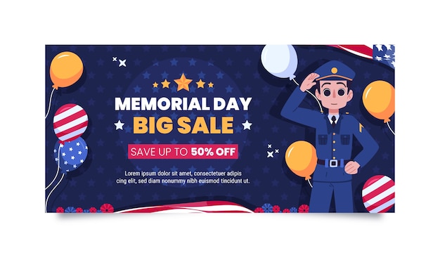 Flat memorial day sale horizontal banner template