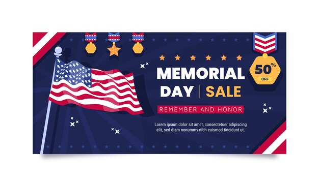 Flat memorial day sale horizontal banner template