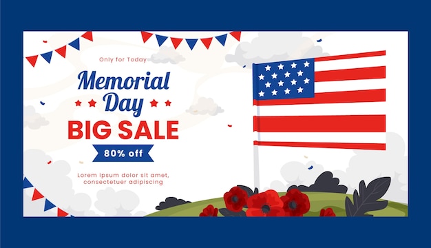 Flat memorial day sale horizontal banner template