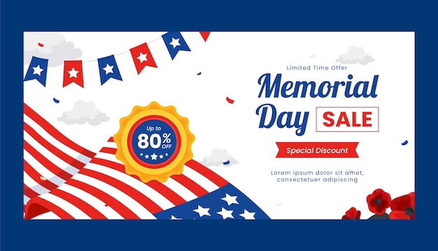 Flat memorial day sale horizontal banner template