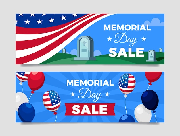 Flat memorial day sale horizontal banners pack