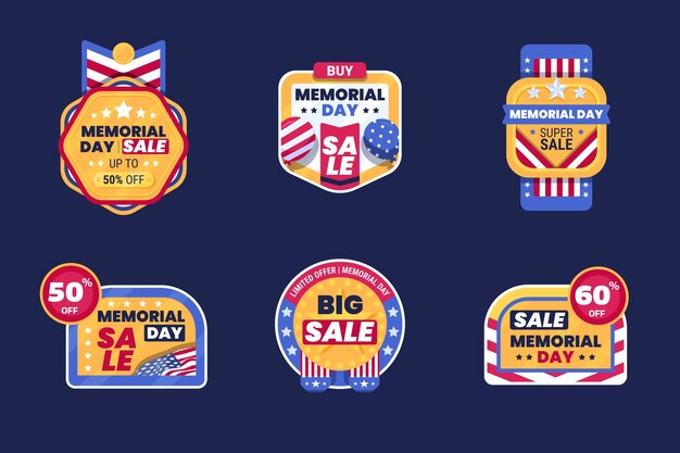 Flat memorial day sale labels collection