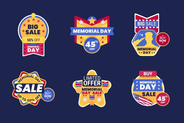 Flat memorial day sale labels collection