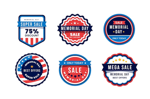 Flat memorial day sale labels collection