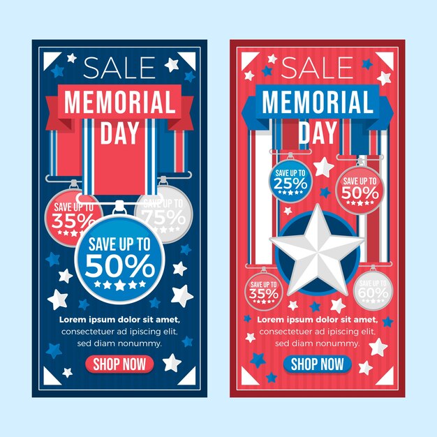 Flat memorial day sale vertical banners pack