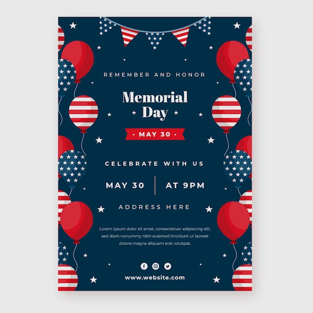 Free Vector flat memorial day vertical flyer template