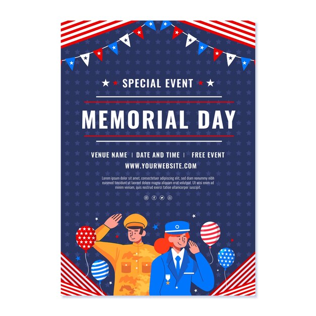 Flat memorial day vertical poster template