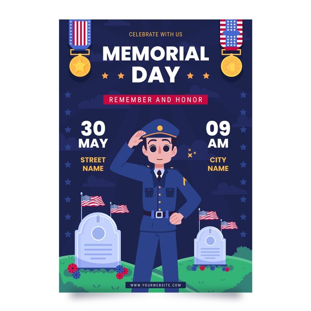 Flat memorial day vertical poster template