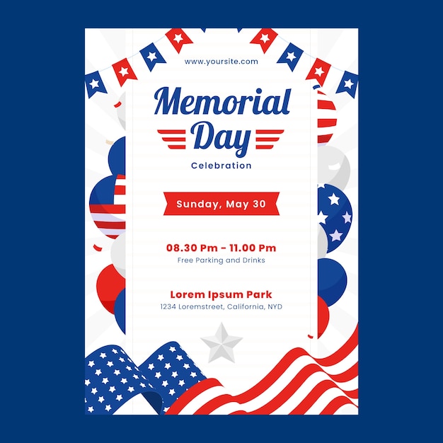 Flat memorial day vertical poster template