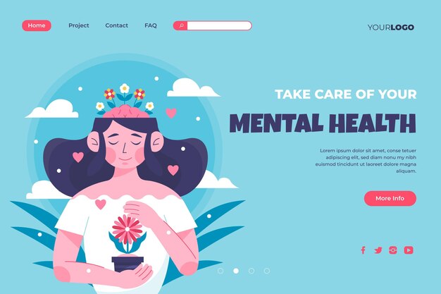 Flat mental health landing page template