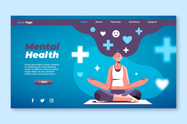 Free Vector flat mental health landing page template