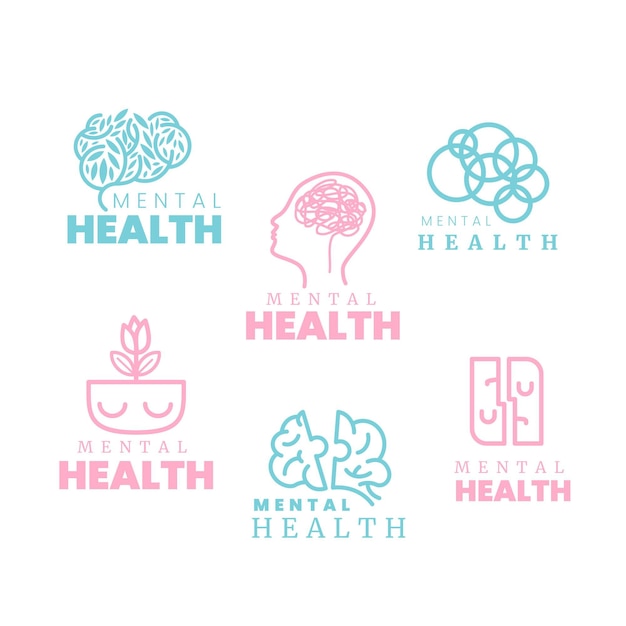 Flat mental health logo collection