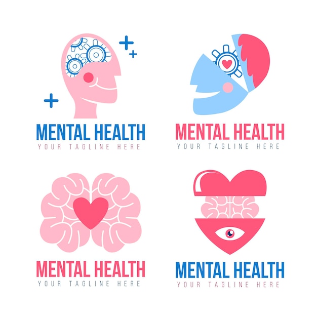 Flat mental health logo pack