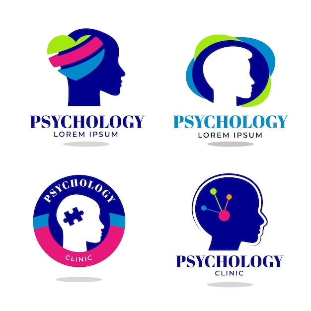 Flat mental health logo set