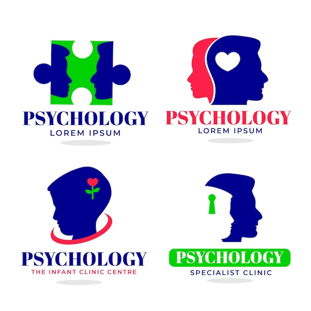 Flat mental health logo set