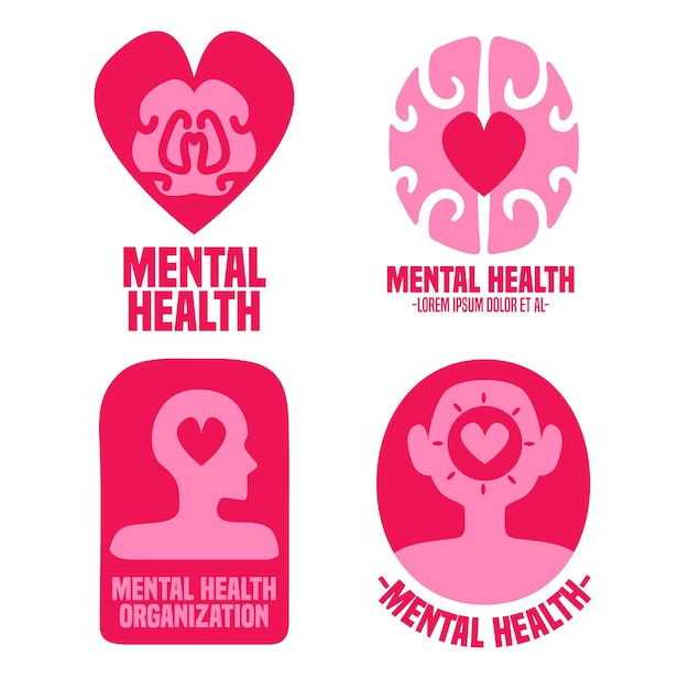 Free Vector flat mental health logo template set