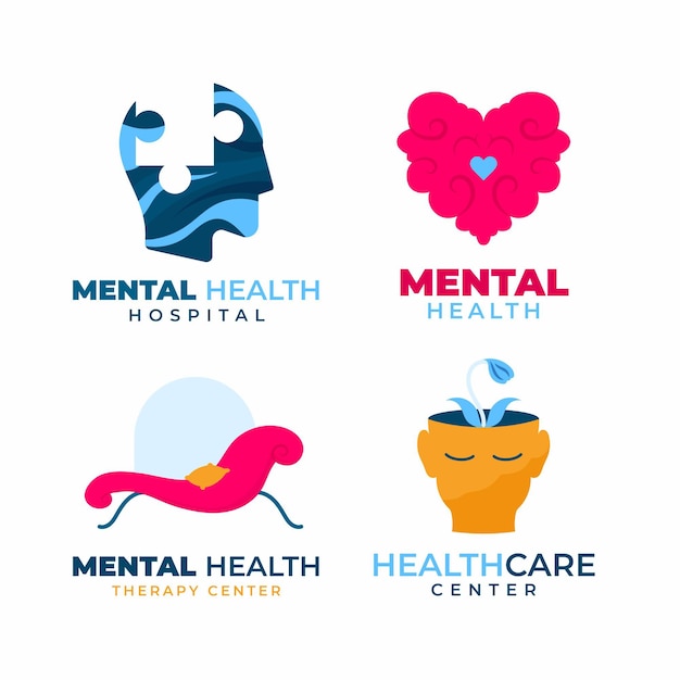 Flat mental health logos collection