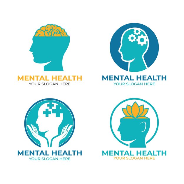 Flat mental health logos set