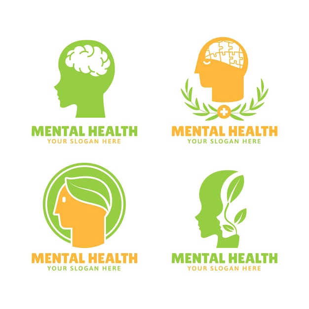 Flat mental health logos set