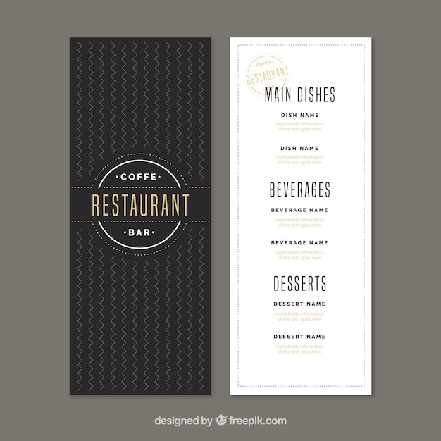 Flat menu template for a restaurant